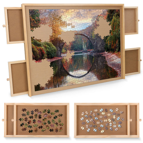 Wooden Puzzle Table - 26 x 34 Inch Jigsaw Puzzle Board with Drawers
